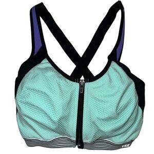 VSX Victoria's Secret Teal Blue Mesh Front Zip Sports Bra Size 32DD